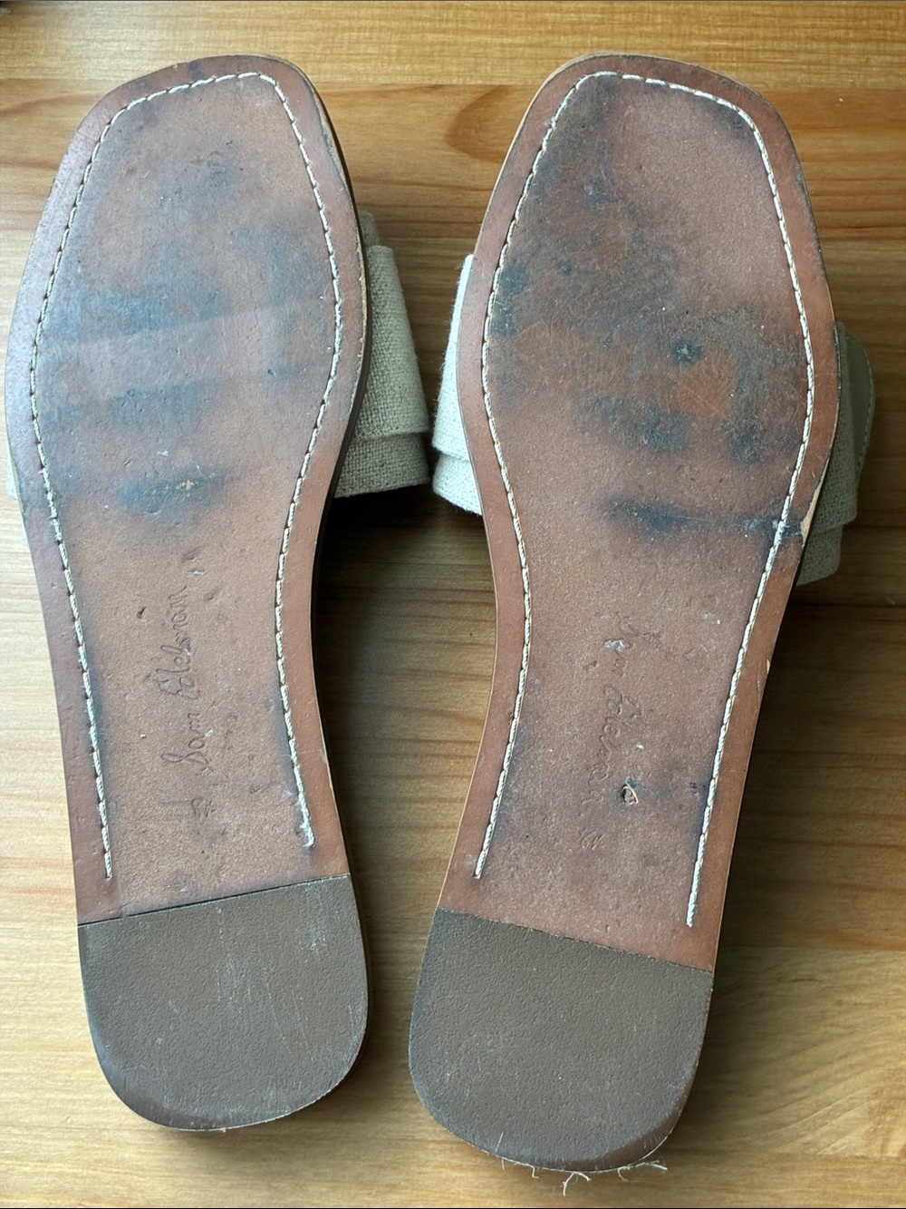Neutral Beige Slide Mules with Gold Buckle - Picture 7 of 12
